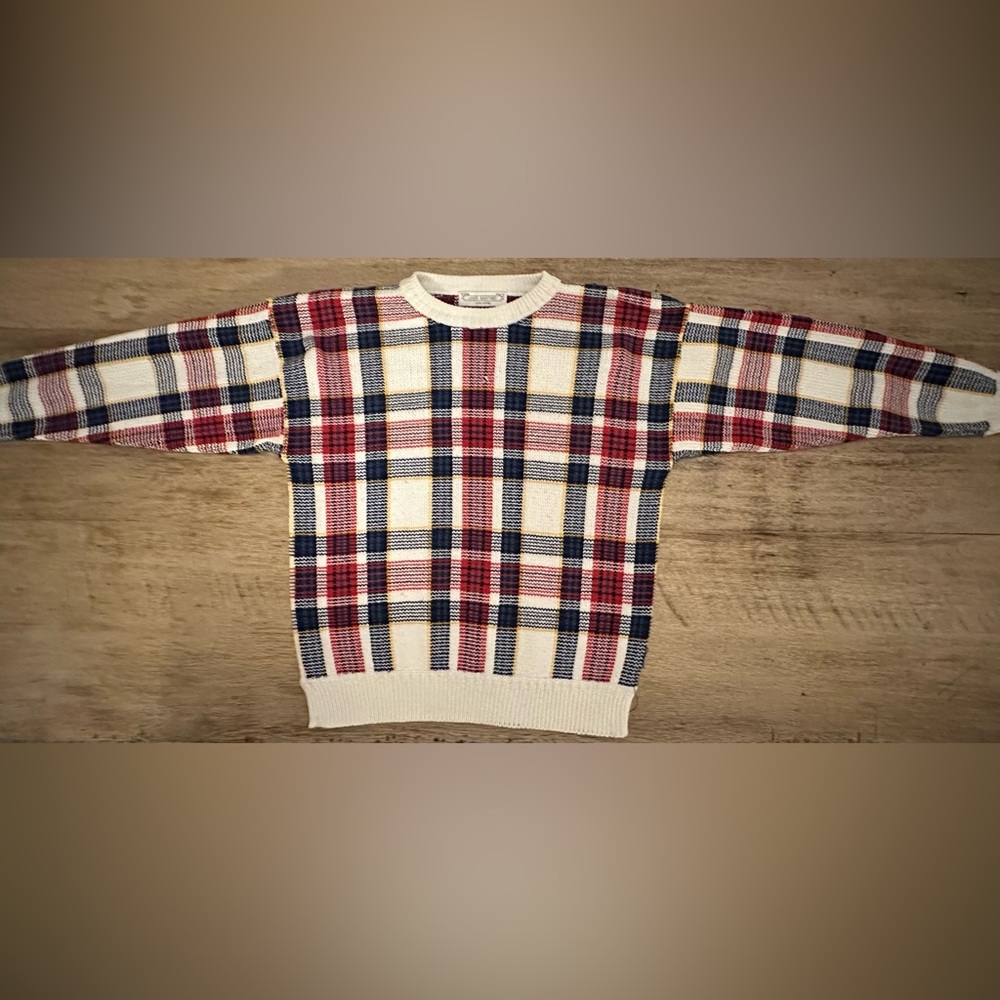 Vintage 90s Men’s/Unisex John Ashford Plaid Red/White/Yellow Blue Knit Sweater L